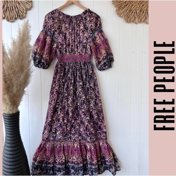 Free People maxi dress XS floral ruffles cottage spring summer - Picture 5 of 5